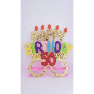 Occhiali Compleanno 50 Anni HAPPY BIRTHDAY   con glitter e Payette   - plastica e pannolenci  - L 15 cm x H 17 cm - 1 pezzo