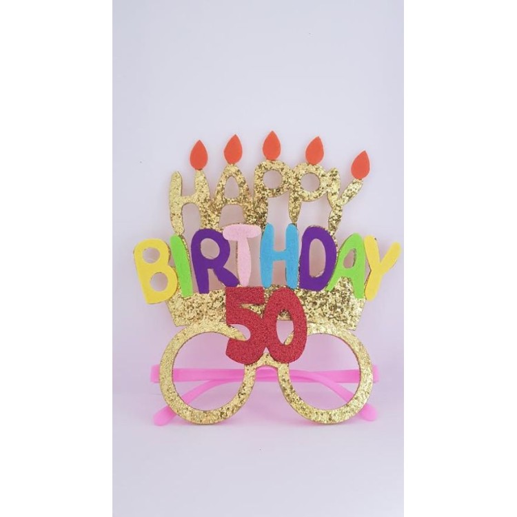 Occhiali Compleanno 50 Anni HAPPY BIRTHDAY   con glitter e Payette   - plastica e pannolenci  - L 15 cm x H 17 cm - 1 pezzo