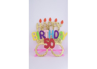 Occhiali Compleanno 50 Anni HAPPY BIRTHDAY   con glitter e Payette   - plastica e pannolenci  - L 15 cm x H 17 cm - 1 pezzo