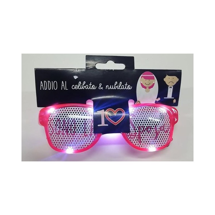 Occhiali fucsia con led luminosi con scritta " SONO LA SPOSA " addio al nubilato  o scherzo matrimonio pz 1