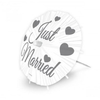 Ombrellini di carta da cocktail per MATRIMONIO (Nuovo) - diam. 17 cm x H 20 cm - colore bianco e argento - confezione da 8 pezz