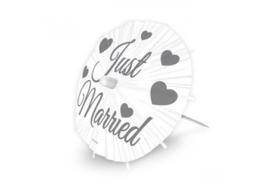 Ombrellini di carta da cocktail per MATRIMONIO (Nuovo) - diam. 17 cm x H 20 cm - colore bianco e argento - confezione da 8 pezz