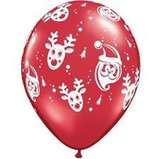 PALLONCINI NATALIZZI ROSSI E BIANCHI in Lattice PROFESSIONALE stampati con BABBO NATALE E RENNA - Confez. 6 pezzi - Diam. 30,48