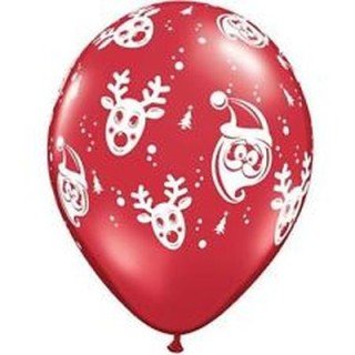 PALLONCINI NATALIZZI ROSSI E BIANCHI in Lattice PROFESSIONALE stampati con BABBO NATALE E RENNA - Confez. 6 pezzi - Diam. 30,48 cm - QUALATEX