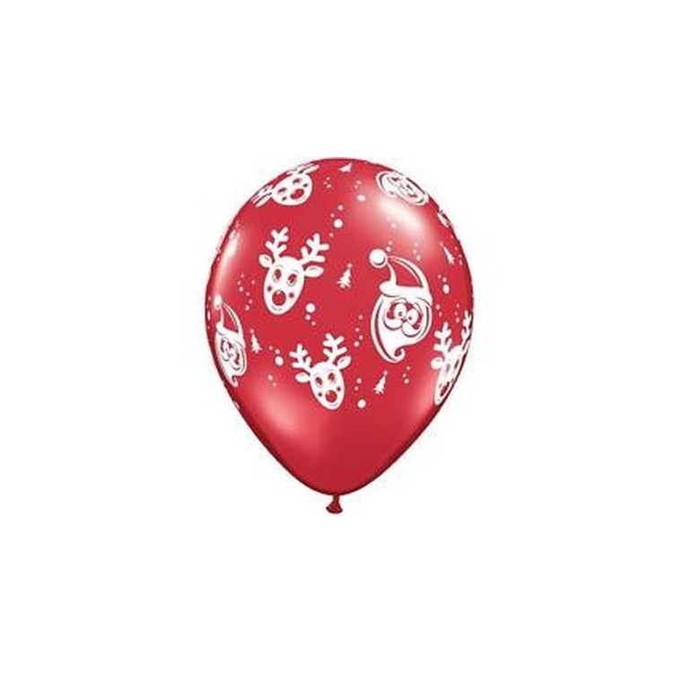 PALLONCINI NATALIZZI ROSSI E BIANCHI in Lattice PROFESSIONALE stampati con BABBO NATALE E RENNA - Confez. 6 pezzi - Diam. 30,48