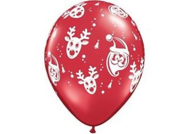PALLONCINI NATALIZZI ROSSI E BIANCHI in Lattice PROFESSIONALE stampati con BABBO NATALE E RENNA - Confez. 6 pezzi - Diam. 30,48
