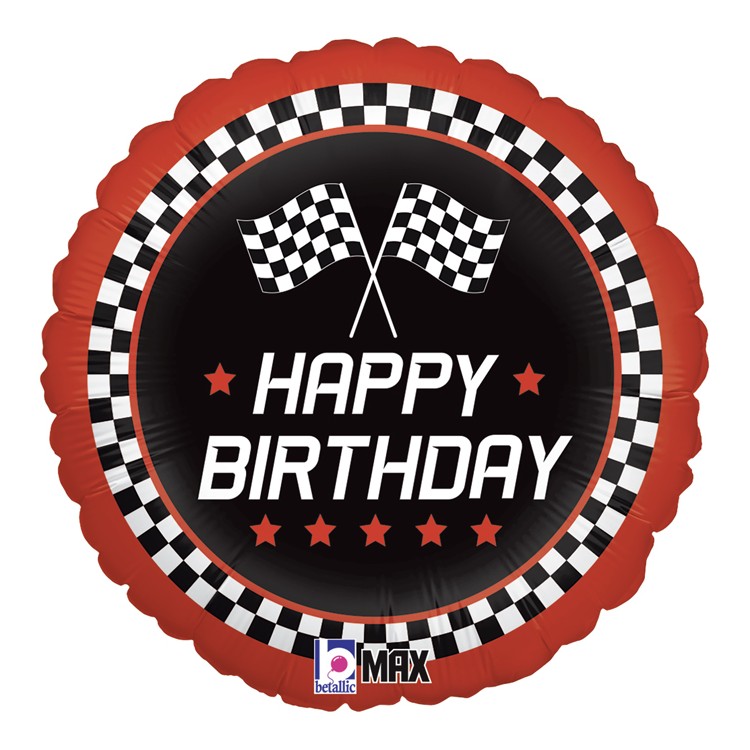 Palloncino  con scritta "Happy Birthday"  da gara Racing   18" / 46 cm -Betallic 1 pz