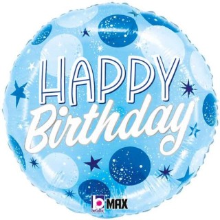 Palloncino  con scritta "Happy Birthday" blù ,celeste e bianco metallizzato 18" / 46 cm - 1 pz