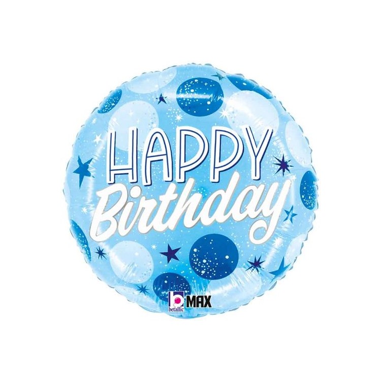 Palloncino  con scritta "Happy Birthday" blù ,celeste e bianco metallizzato 18" / 46 cm - 1 pz