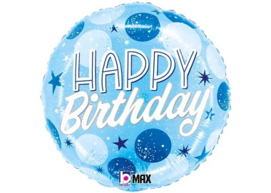 Palloncino  con scritta "Happy Birthday" blù ,celeste e bianco metallizzato 18" / 46 cm - 1 pz