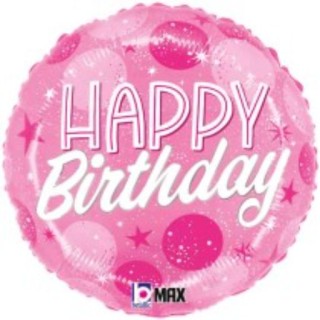 Palloncino  con scritta "Happy Birthday" fucsia  ,rosa  e bianco metallizzato 18" / 46 cm  1 pz