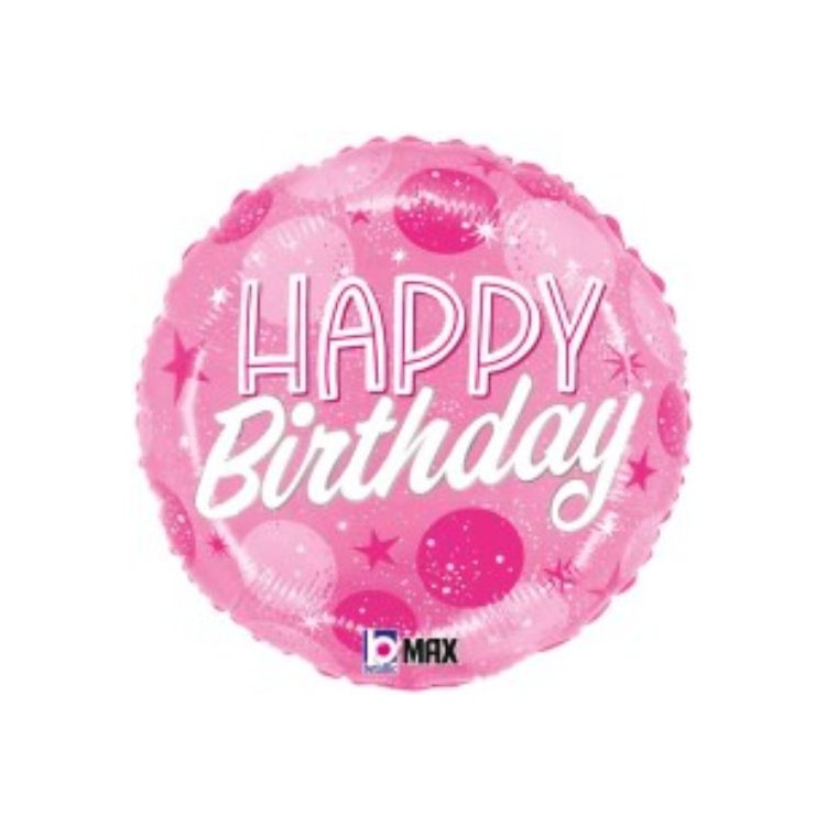 Palloncino  con scritta "Happy Birthday" fucsia  ,rosa  e bianco metallizzato 18" / 46 cm  1 pz