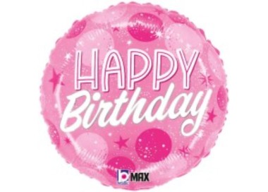 Palloncino  con scritta "Happy Birthday" fucsia  ,rosa  e bianco metallizzato 18" / 46 cm  1 pz