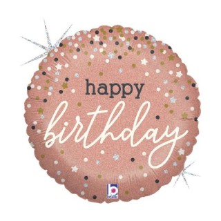 Palloncino  con scritta "Happy Birthday" ORO rosa  metallizzato 18" / 46 cm  Betallic  1 pz