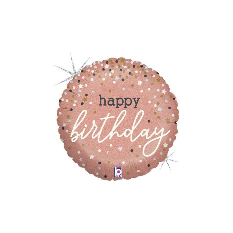 Palloncino  con scritta "Happy Birthday" ORO rosa  metallizzato 18" / 46 cm  Betallic  1 pz