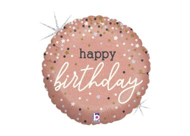 Palloncino  con scritta "Happy Birthday" ORO rosa  metallizzato 18" / 46 cm  Betallic  1 pz