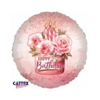 Palloncino  con scritta "Happy Birthday" ORO rosa  metallizzato 18" / 46 cm Cattex   1 pz