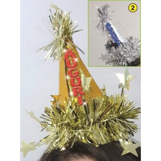  Cerchietto cappellino   Compleanno  - 1 pezzo -  color argento e blu/oro o rosso  con scritta Auguri