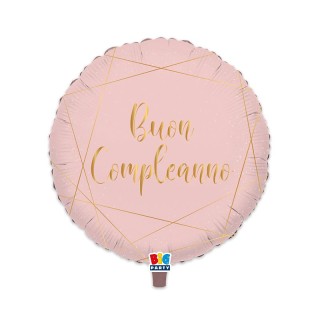 Palloncino "Buon Compleanno" Tondo - Rosa con sctitta oro    - 46 cm - 1 pz
