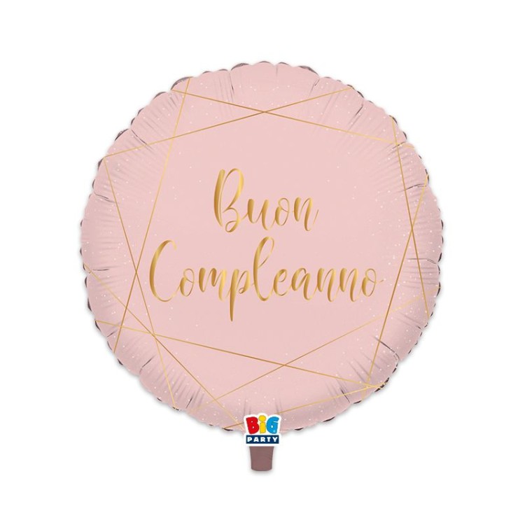 Palloncino "Buon Compleanno" Tondo - Rosa con sctitta oro    - 46 cm - 1 pz