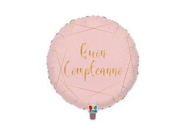 Palloncino "Buon Compleanno" Tondo - Rosa con sctitta oro    - 46 cm - 1 pz