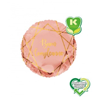 Palloncino "Buon Compleanno" Tondo - Rosa e oro    - 46 cm - 1 pz