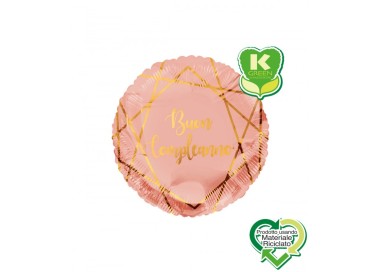 Palloncino "Buon Compleanno" Tondo - Rosa e oro    - 46 cm - 1 pz