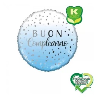 Palloncino "Buon Compleanno" Tondo celeste e bianco - ( prodotto usando materiale reciclato) - 46 cm - 1 pz