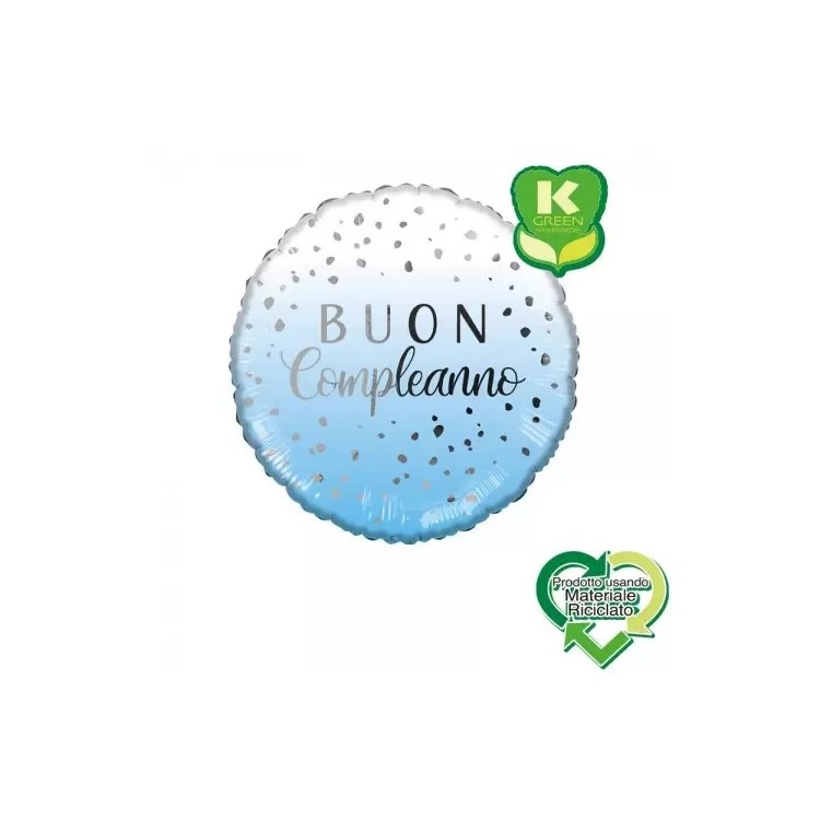 Palloncino "Buon Compleanno" Tondo celeste e bianco - ( prodotto usando materiale reciclato) - 46 cm - 1 pz