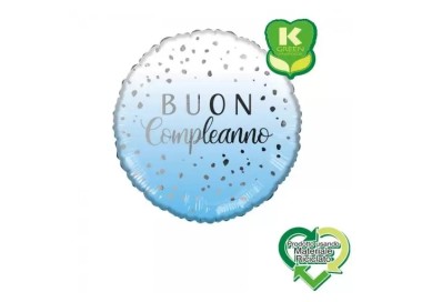 Palloncino "Buon Compleanno" Tondo celeste e bianco - ( prodotto usando materiale reciclato) - 46 cm - 1 pz
