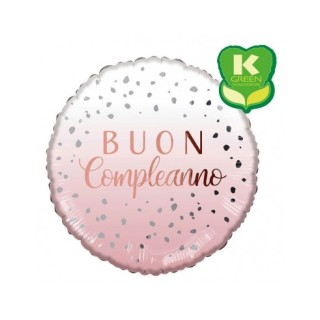 Palloncino "Buon Compleanno" Tondo rosa e bianco - ( prodotto usando materiale reciclato) - 46 cm - 1 pz