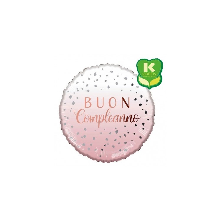Palloncino "Buon Compleanno" Tondo rosa e bianco - ( prodotto usando materiale reciclato) - 46 cm - 1 pz