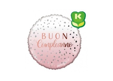 Palloncino "Buon Compleanno" Tondo rosa e bianco - ( prodotto usando materiale reciclato) - 46 cm - 1 pz
