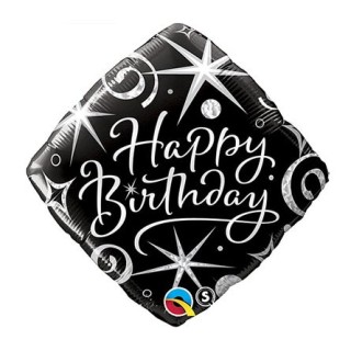 Palloncino "Happy Birthday" Rombo Nero- Qualatex  - 43 cm - 1 pezzo