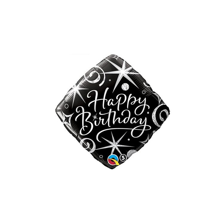 Palloncino "Happy Birthday" Rombo Nero- Qualatex  - 43 cm - 1 pezzo