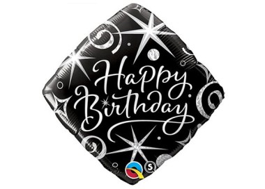 Palloncino "Happy Birthday" Rombo Nero- Qualatex  - 43 cm - 1 pezzo