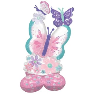 Palloncino 111 x 71  cm  AirLoonz Composizione di FARFALLE E FIORI   Anagram 1 pz