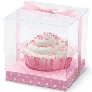Kit  scatole porta cupcake trasparenti base rosa pois  Wilton 20 PZ