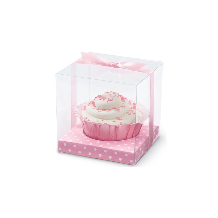 Kit  scatole porta cupcake trasparenti base rosa pois  Wilton 20 PZ