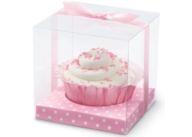 Kit  scatole porta cupcake trasparenti base rosa pois  Wilton 20 PZ