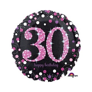 Palloncino 30 Anni nero e fucsia- 46 cm - 1 pezzo