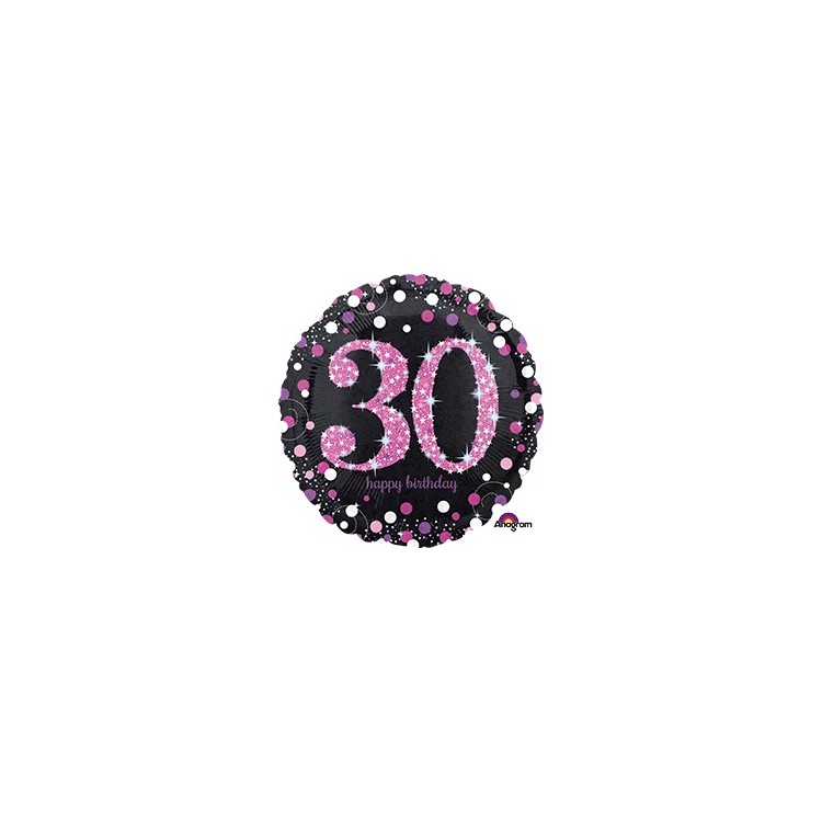 Palloncino 30 Anni nero e fucsia- 46 cm - 1 pezzo