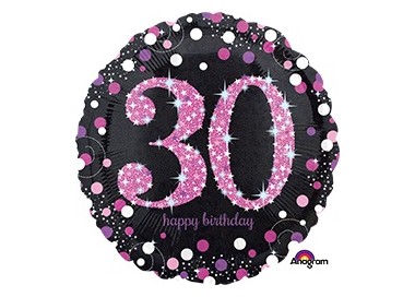 Palloncino 30 Anni nero e fucsia- 46 cm - 1 pezzo
