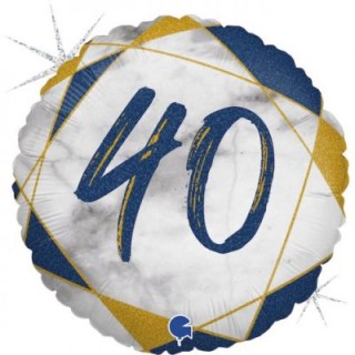 Palloncino 40 Anni blù bianco  e oro- 46 cm - 1 pezzo
