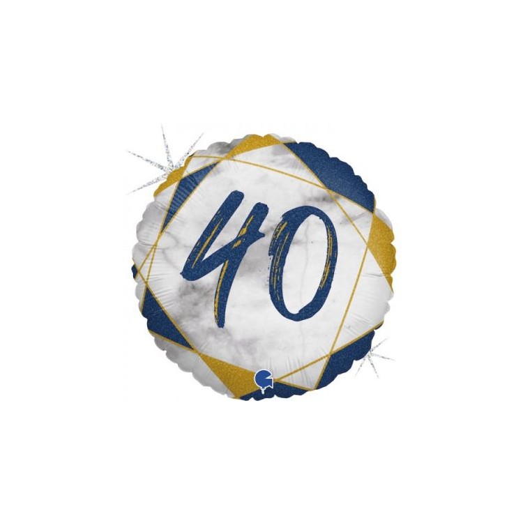 Palloncino 40 Anni blù bianco  e oro- 46 cm - 1 pezzo