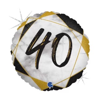 Palloncino 40 Anni nero  bianco  e oro- 46 cm - 1 pezzo