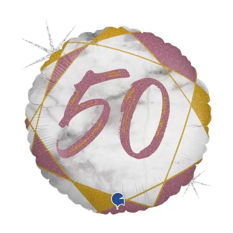 Palloncino 50 Anni fucsia bianco  e oro- 46 cm - 1 pezzo