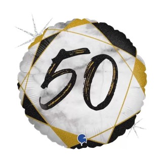 Palloncino 50 Anni nero  bianco  e oro- 46 cm - 1 pezzo
