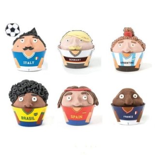 KIT 12 COPRI-PIROTTINI per CUPCAKES-MUFFIN fantasia CALCIATORI squadre miste + 12 PICKS tema "WORLD CUP" CALCIO - DECORA