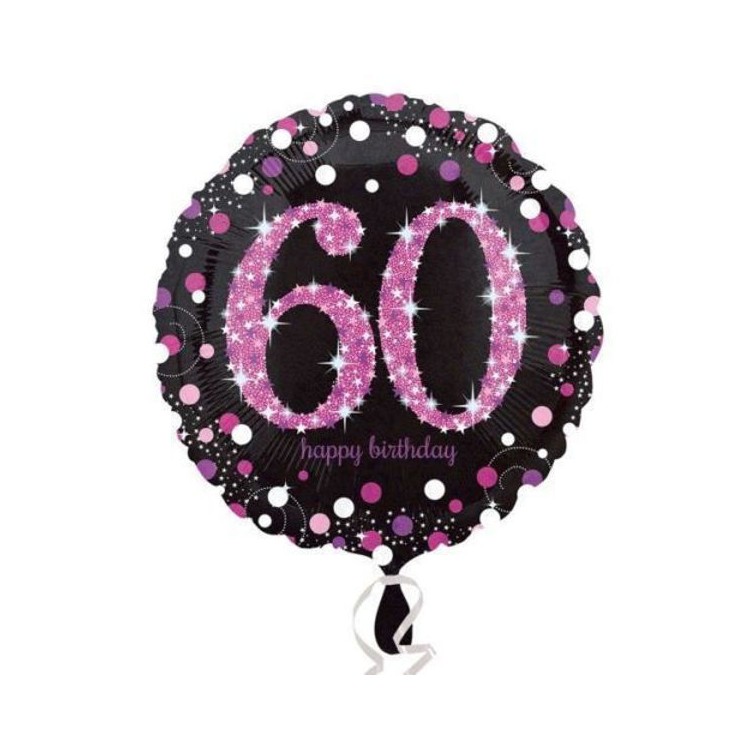 Palloncino 60 Anni nero e fucsia- 46 cm - 1 pezzo